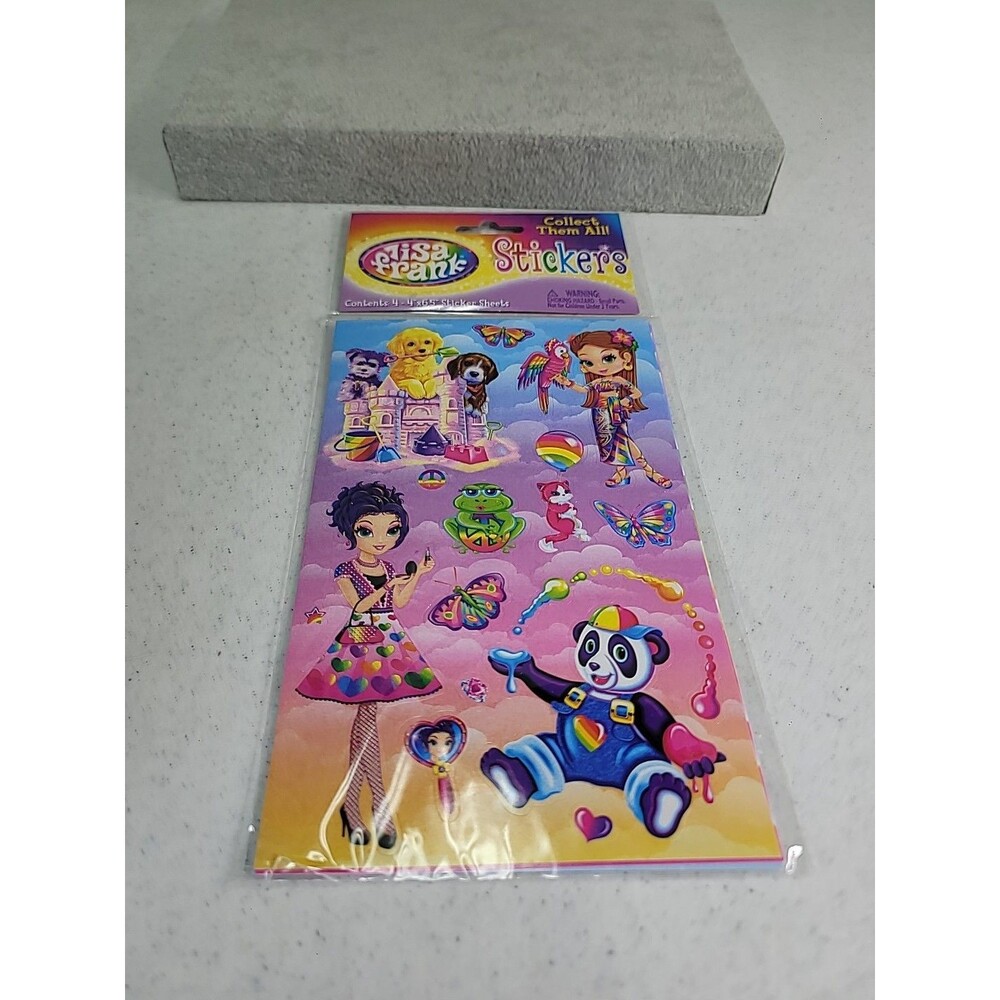 Lisa Frank Stickers 4 Sheets 4"x6.5" NEW Vintage Dogs Panda Cat Frog Unicorn Gir